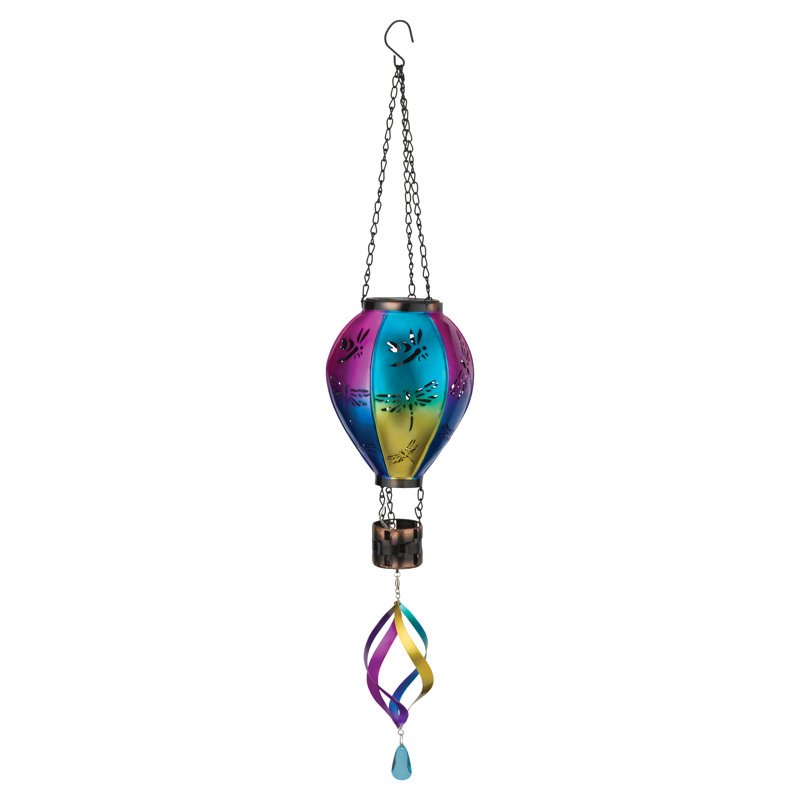 Weather Resistant Metal Dragonfly Solar Lantern Spinner