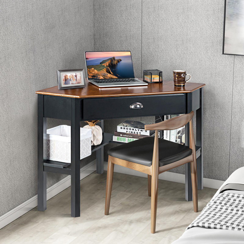 Bureau d'écriture de coin en bois massif l 41,5 po Johaun, Naturel / Noir