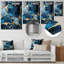 Or et saphir bleu mosaïque de marbre VI - impression abstraite d'art mural en métal-373284640