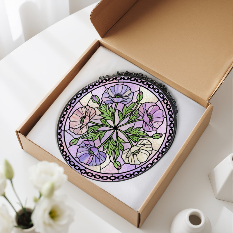 Panneau de vitrail à motif floral H 7,8 po, H 7,8 po x l 7,8 po