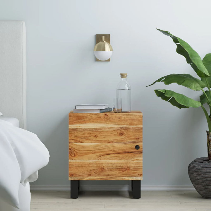 Kempler Iron Nightstand, Wood Acacia, Individuel
