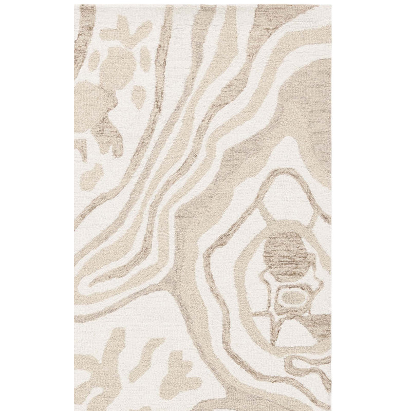 Tapis beige / ivoire en laine / coton touffeté à la main Ebony 779, Tapis de couloir 2 pi 3 po x 8 pi