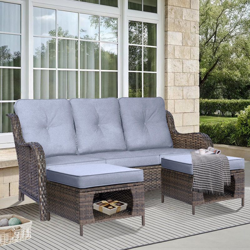 Seob 71.26'' Wide Outdoor Rectangle Patio Sofa with Cushions, Gray