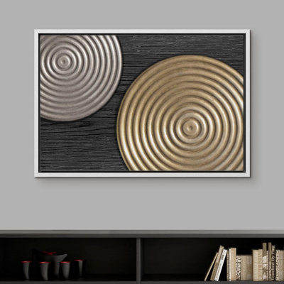 Silver Gold Circles Geometric Ring Collage Abstract Shapes Illustrations Modern Art Decor Duotone "" on -  wall26, FCV-BAE06-2203-SLM33-B.WT-16x24