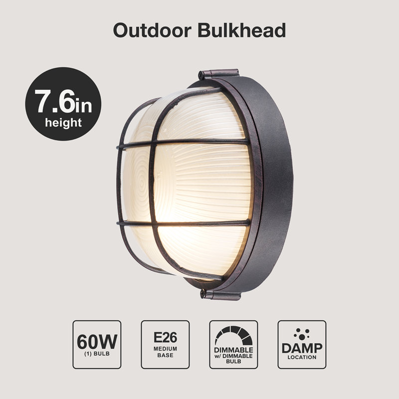 Mindi 1 - Bulb Outdoor Bulkhead Light, Rust, 8" H x 8" W
