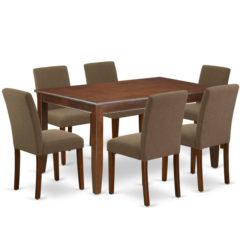 Ensemble de table de salle à manger 7 pièces composé d'une table de cuisine rectangulaire et de 6 chaises de salle à manger en tissu Parson, acajou