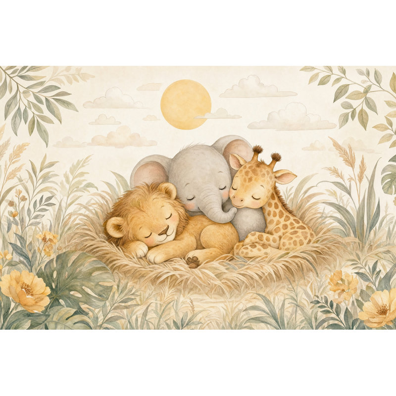 Murale de bébé lionne avec aquarelle, 100 po x 96 po, Texturé non collé