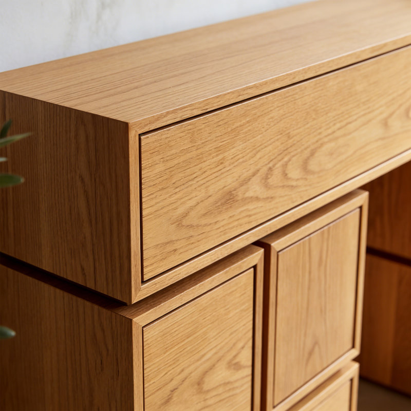 Console moderne de couleur unie de forme irrégulière, Bois naturel, H 37,8 po x l 59,06 po x P 11,81 po