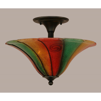 Baranda Semi-Flush 2 Bulbs With 16" Mardi Gras Glass