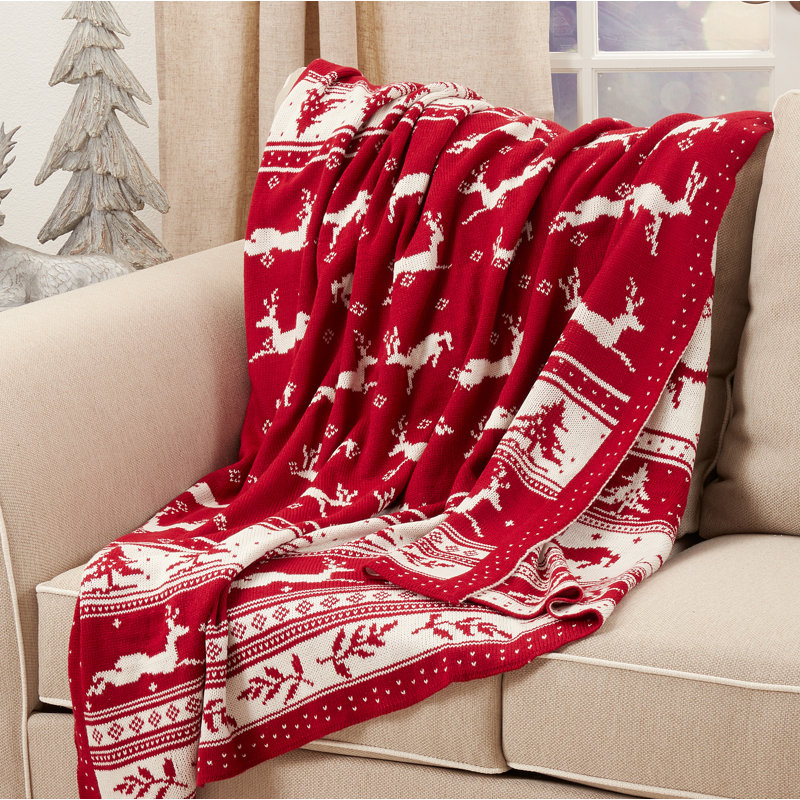 Red and White Christmas Knit Throw Blanket 50" x 60"