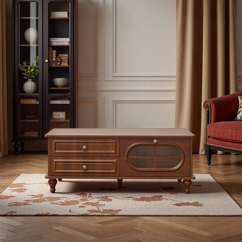 Table basse en bois avec tiroirs et rangement, H 17,71 po x L 47,24 po x l 23,62 po