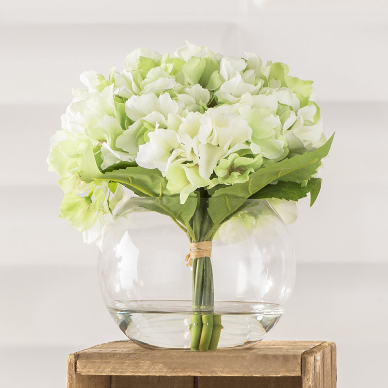 Summer Breeze Hydrangea & Rose Faux Topiary in Glass Vase