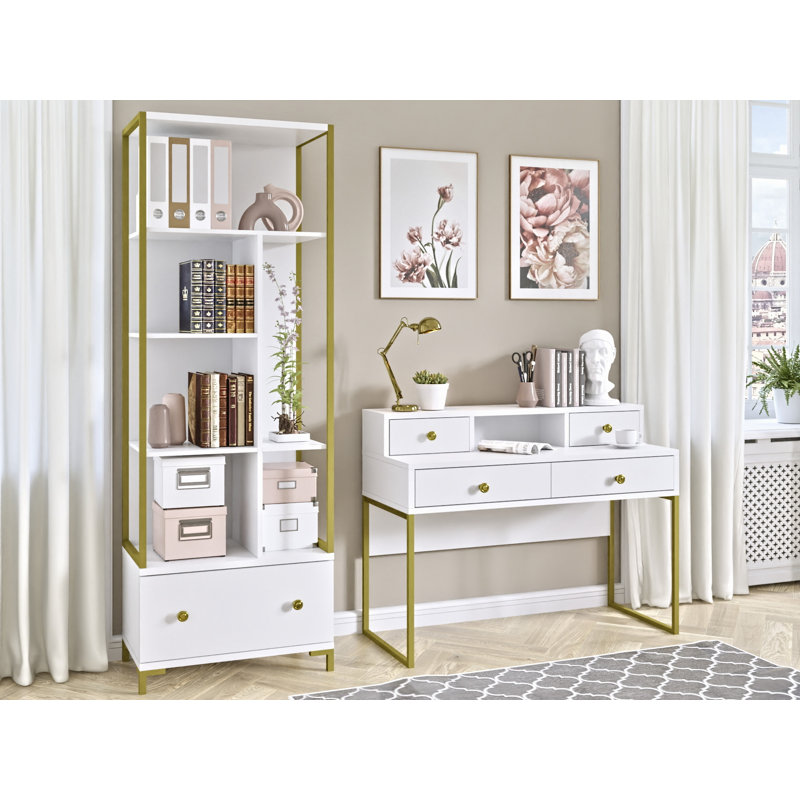 Bartlesville Metal Base Writing Desk, White