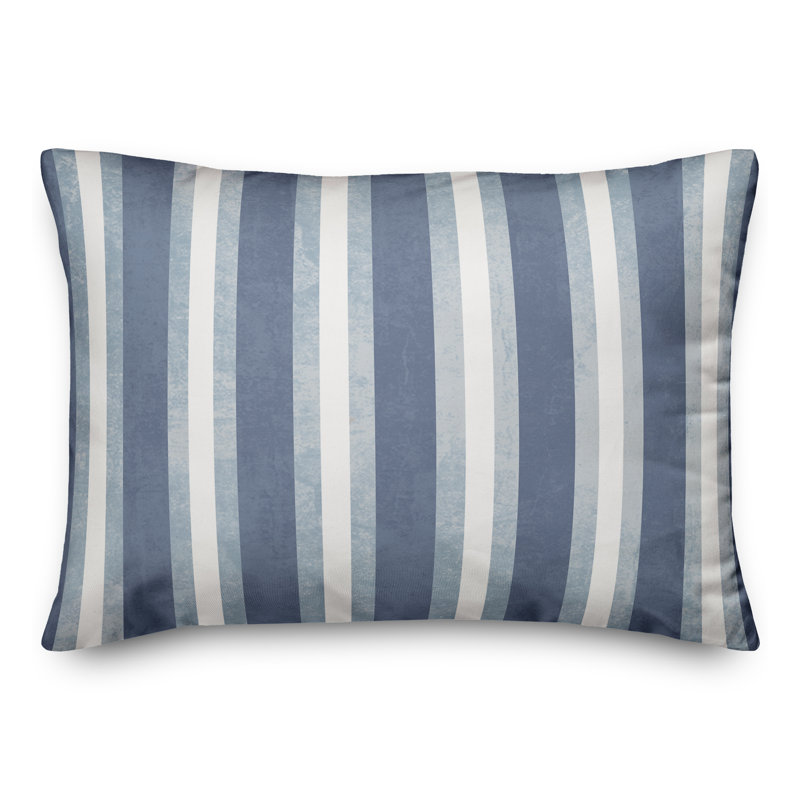Blue and White Striped Polyester Outdoor Throw Pillow