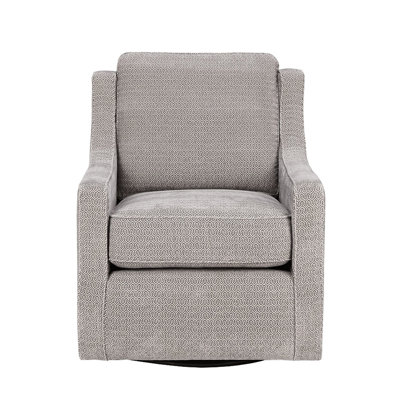 Grey Fabric Swivel Chair - Curved Armrest Design, Solid Wood Frame, High Density Foam Cushion, Black Metal Base 360 Seat Upholstery, & Construction, High Padding