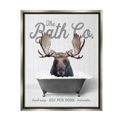 «Moose In Bubble Bath», art mural encadré sur toile flottante par lettré et doublé