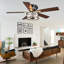 Ventilateur de plafond 52 po en cristal avec lumière, noir et doré encastré avec 5 pales Farmhouse