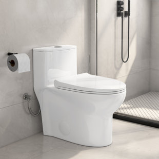 Grosofi 1.1/1.6 GPF Dual Flush Compact Elongated One-Piece Toilet in White for Space Saving (Seat Included)