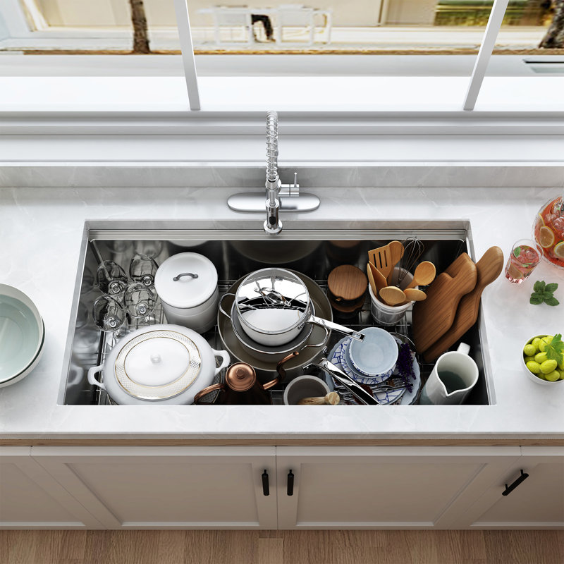Single Bowl Stainless Steel Kitchen Sink, 10" H x 36" L x 19" W