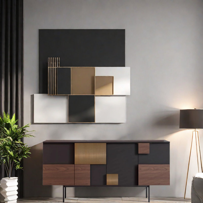 Armoire d'appoint Light Luxury, H 34,2 po x l 55,1 po x P 16,5 po, Noir / brun