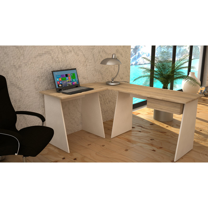 Masola Corner Desk Shell, White/Sonoma Oak