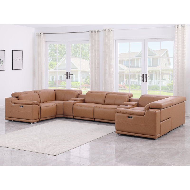 Canapé modulaire en cuir italien 4 pièces Jignesh, Cuir véritable cognac