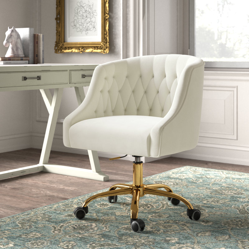 Chaise de travail en velours Doreen, Velours ivoire