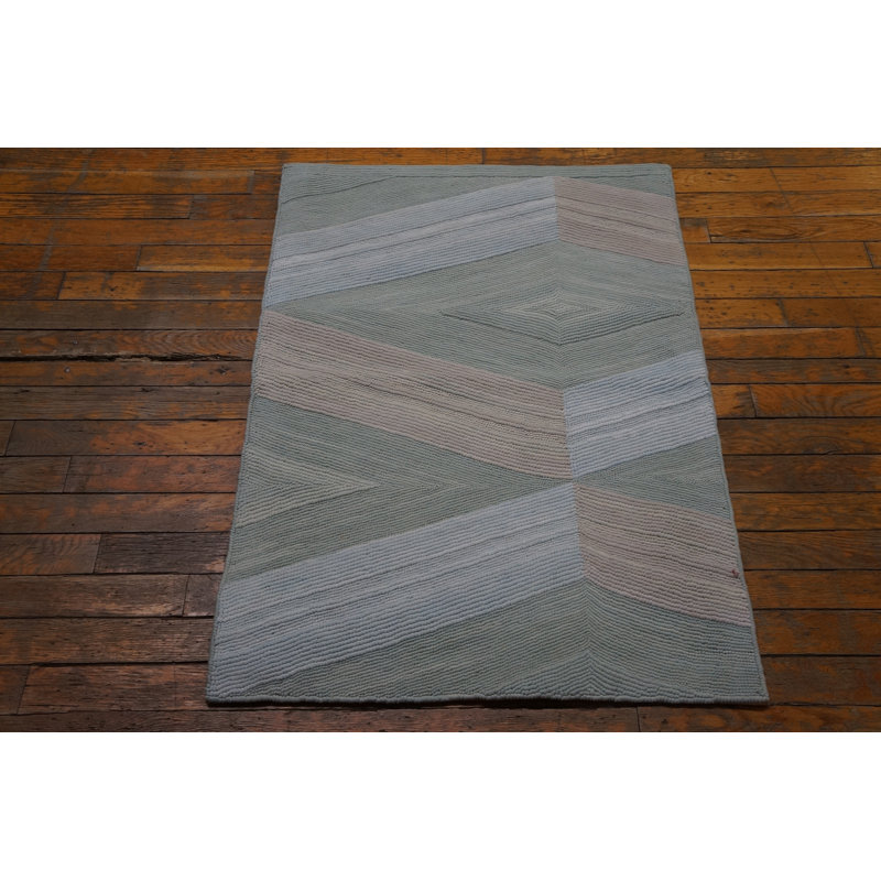 Tapis gris / rose en laine noué à la main de conception unique 6 pi x 9 pi