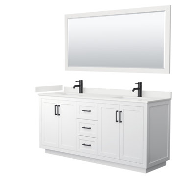 Ensemble de meuble-lavabo double autoportant 72 po avec plateau en quartz Miranda