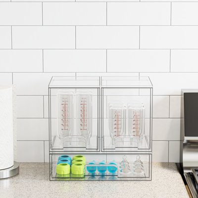 3-Pack Acrylic Baby Bottle Storage Organizer, Stackable Clear Drawer Container for Countertop, Vanity, Bathroom, Cabinet & Pantry, 2M1L