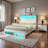 Sherell Bed Frame with Bookcase Storage Headboard and Footboard, LED Lights, Charging Station-409050995-409051022