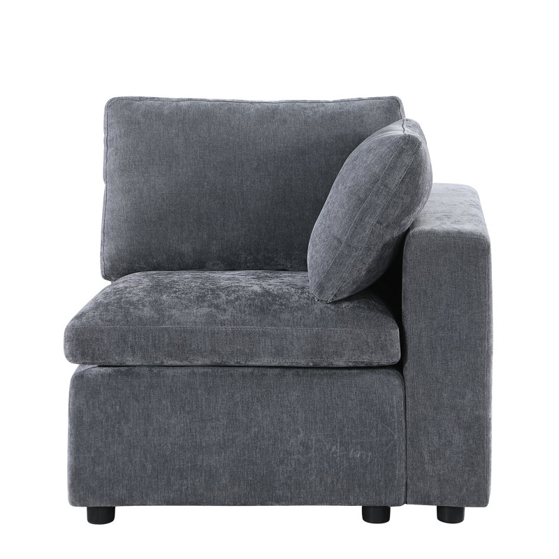 Fauteuil gris modulaire en chenille orienté vers la droite, canapé à sièges amovibles et reconfigurables, sièges polyvalents pour la maison