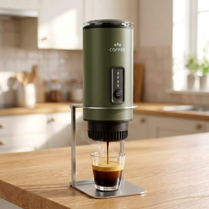 Machine à expresso portative 20 bars pour capsules NS / DG et café moulu, rechargeable et auto-chauffante, étui de transport et support