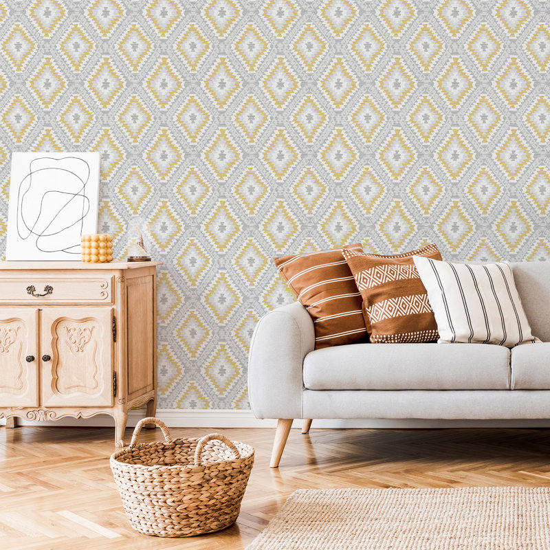 Aztec Geometric Wallpaper Double Roll, Ochre