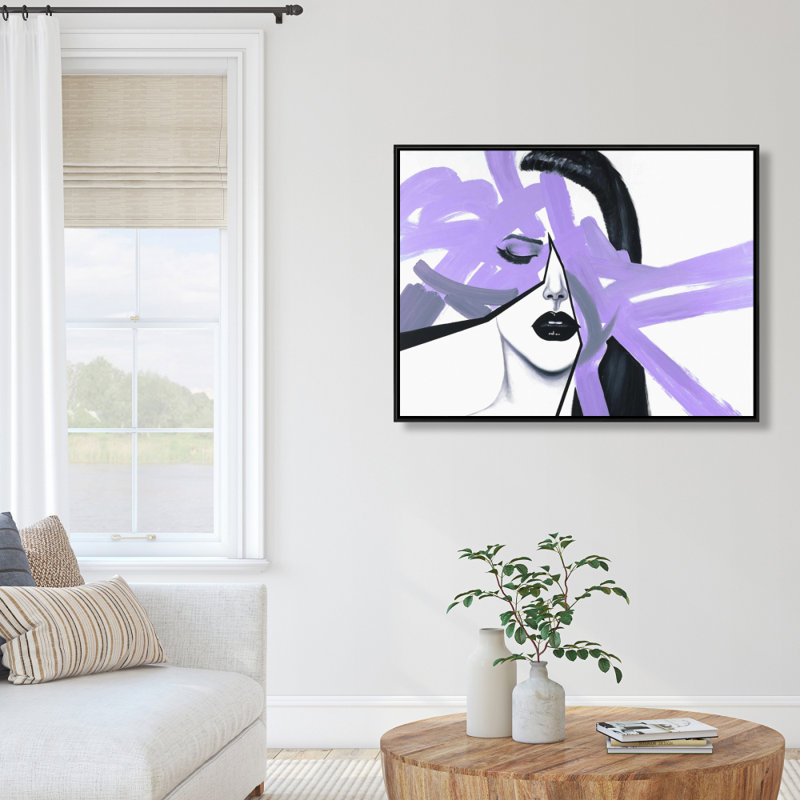 Portrait abstrait d'une femme mauve sur toile
