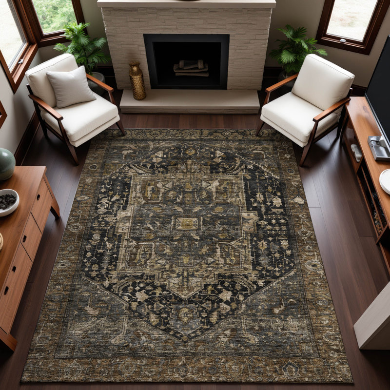 Premium Machine Washable Larock AMF1240 Medallion Rug, Rectangle 9' x 12'