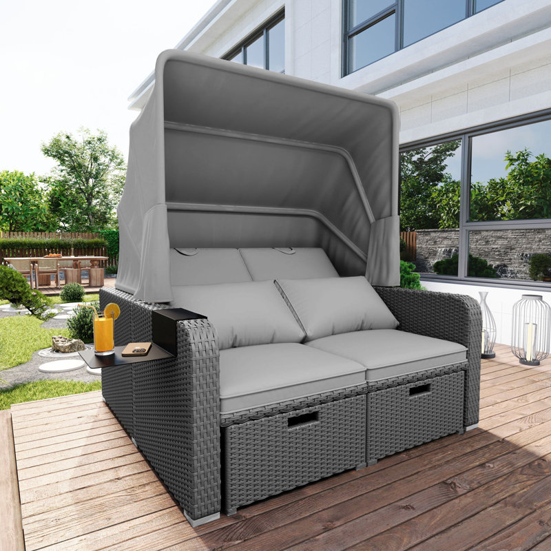 130cm Wide Straight Steel Patio Daybed, Grey
