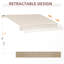 Auvent de balcon 13 pi x 8 pi - Protégé, eau, manivelle manuelle, cadre en aluminium pour terrasse, cour, auvent rétractable de parasol de patio beige à rayures, avec et tissu d'eau, cour