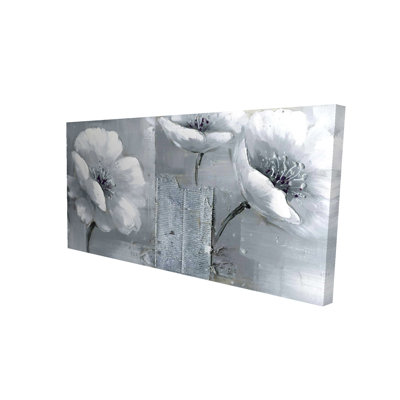 Gray & White Flowers Canvas | Floral Home Decor Art
