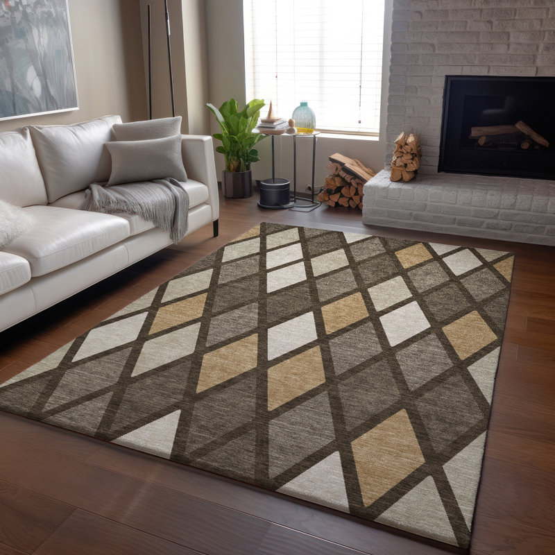 Premium Machine Washable Prisco Brown Rug, Rectangle 10' x 14'