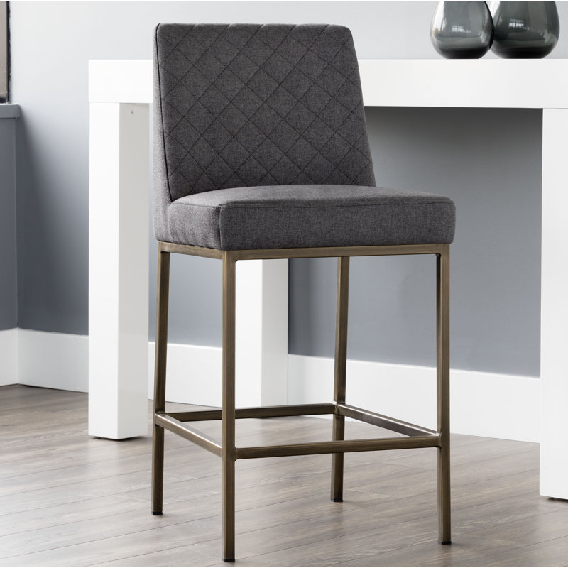5West Upholstered Stool with Metal Frame, Dark Gray Performance Basketweave, Counter Stool (26" Seat Height)