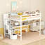 Lit mezzanine double avec bureau intégré, tablettes et escalier de rangement