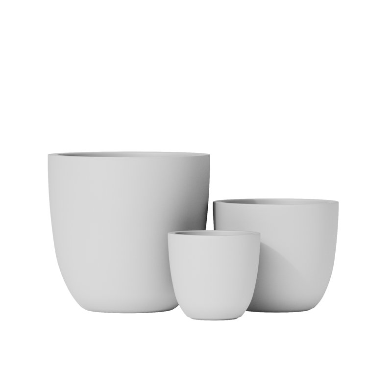 3-Piece Round Concrete Indoor/Outdoor Pot Planter Set , Pure White, 18.5" H x 20" W x 20" W