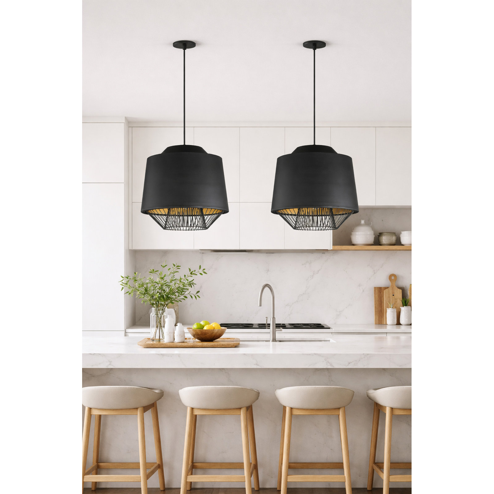 Cici Single Light Pendant, Black / Gold