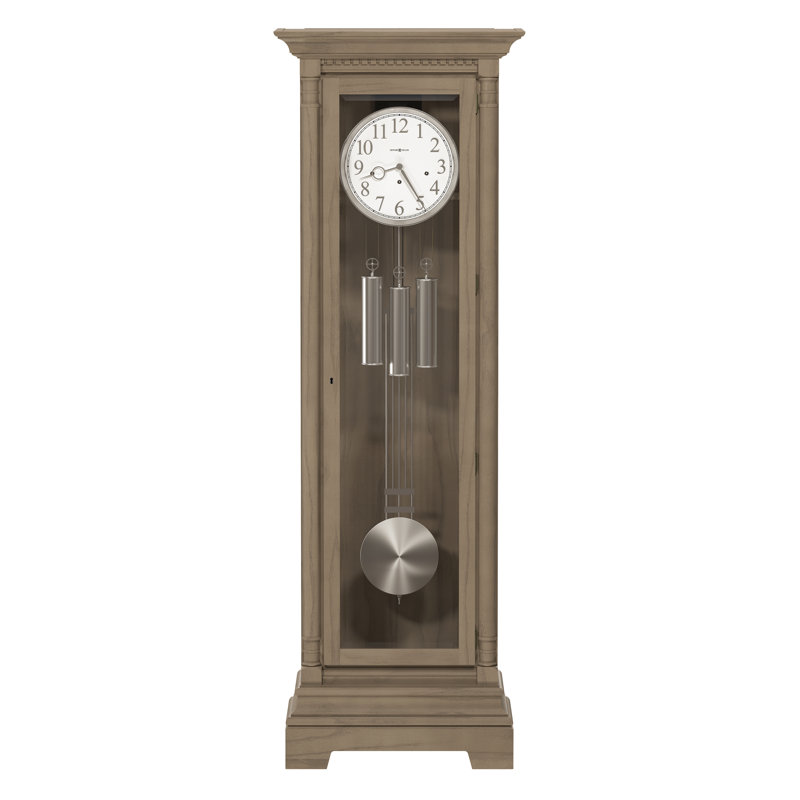 Oyster Gray Oak Grandfather Clock with Nickel Accents