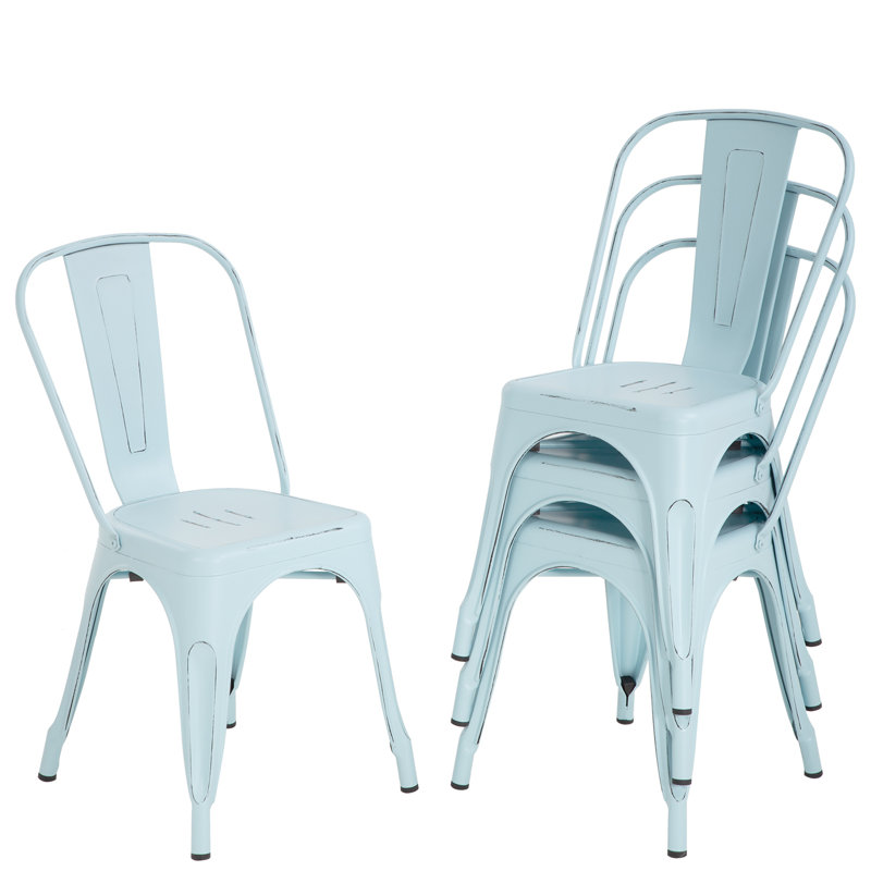 Metal Dining Chairs Set of 4 Indoor Outdoor Patio 18 Inch Seat Height Restaurant Stackable 330LBS Weight Capacity Kitchen Side Bar Chairs