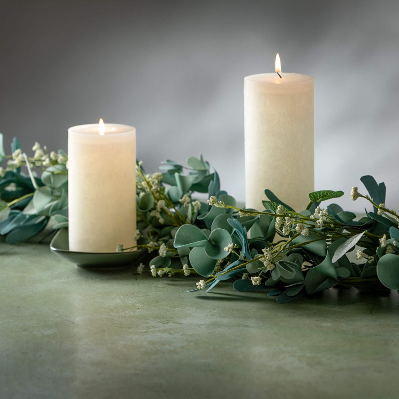 Guirlande de feuillets artificiels en bois d'eucalyptus L 72 po; bleu-vert