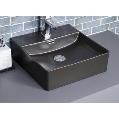 KDK HOME 16.5'' Black Vitreous China Square Bathroom Sink with Overflow
