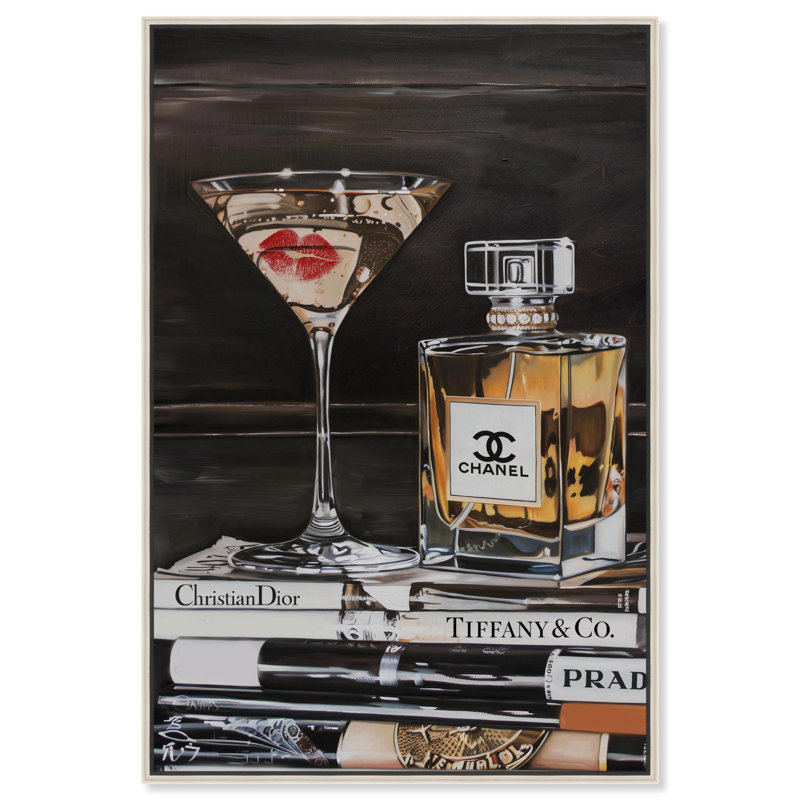 Toile martini par Art Remedy, H 16 po x l 11 po, Argent argent, Cadre flottant