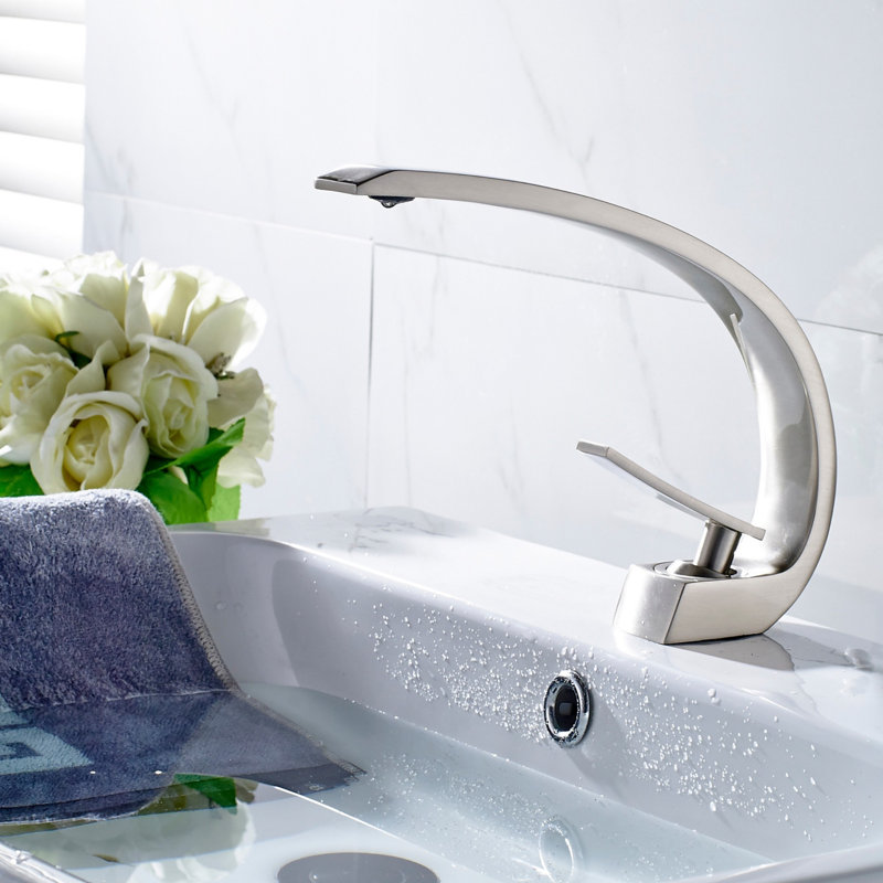 Single Handle Brass Bathroom Sink Faucet, Brushed Nickel